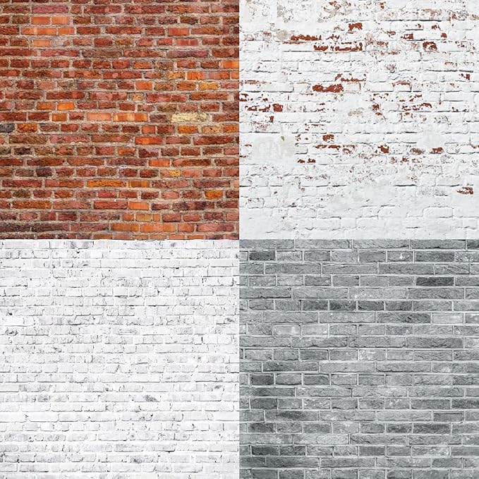 6x6 Brick Wall Texture Scrapbook Paper Pad | 24 Sheets (12 Designs) 160gsm Cardstock | Realistic Red, Whitewashed & Gray Brick Patterns for Dioramas, Dollhouses, Junk Journals & Crafts