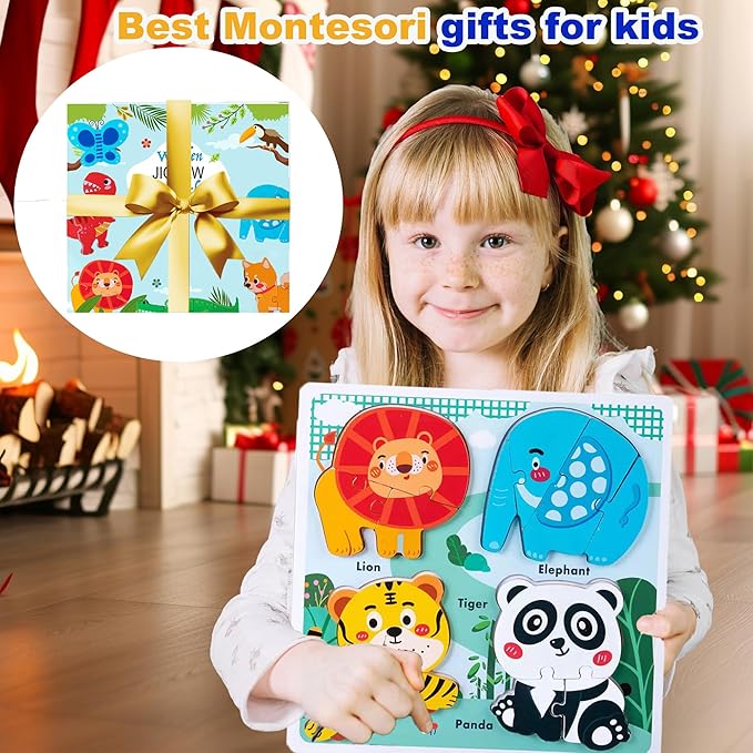 Zoo Safari Animal Toddler Puzzles Ages 1-3, Wooden Puzzles for Toddlers 2-4, Fun Educational Toys for 18-36 Months Baby,Crafted Wood Birthday Gifts for 24+ Month Little Girls Boys