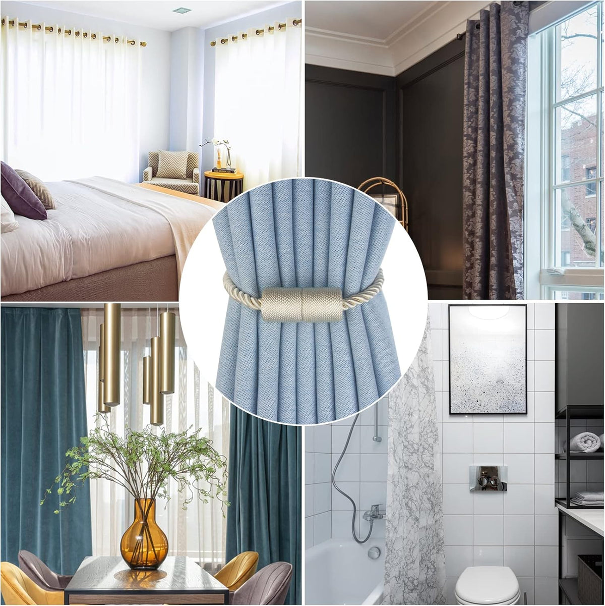 Magnetic Curtain Tiebacks 4 Pack Beige Curtain Rope Tieback Curtain Holders for Drapes Modern Tie Backs Decorative Curtain Holdbacks