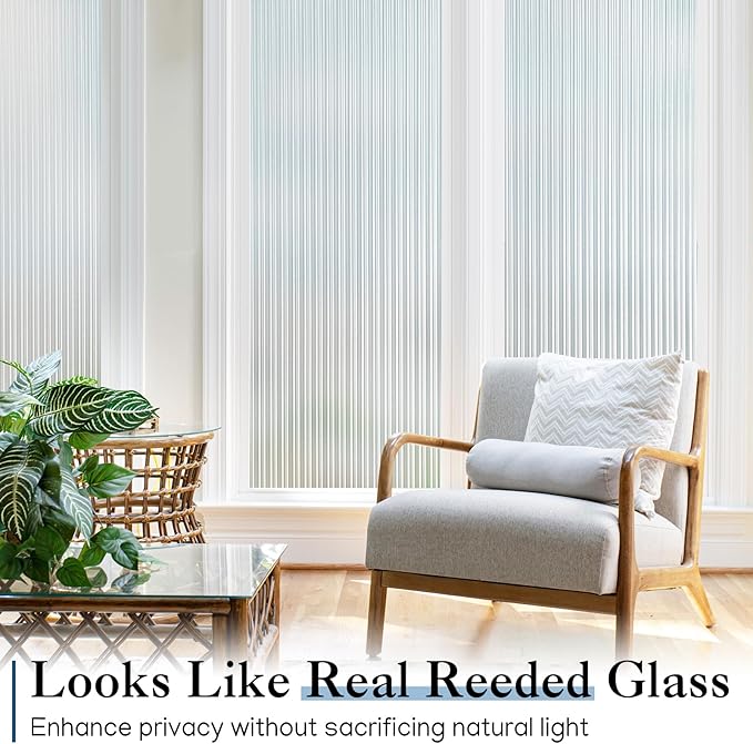 Haton Reeded Glass Window Privacy Film, Frosted Glass Window Film, Static Cling UV Blocking Stickers, Decorative Removable Cover for Bathroom Door Office, Non Adhesive 23.6" x 118.1"