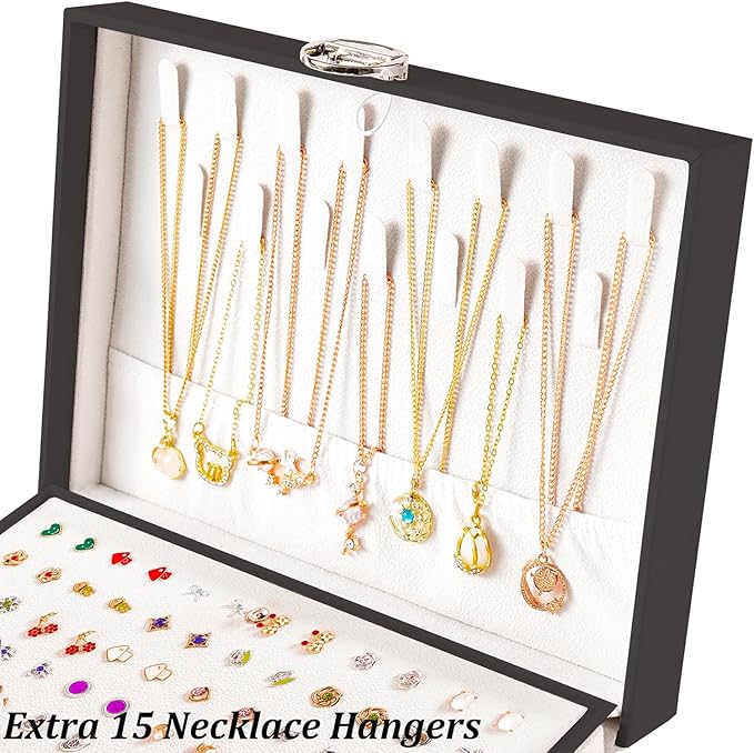 Earring Jewelry Box for Women Girls Stud Organizer, 5 Layers Black Jewelry Organizer Box With Lock Earring Holder Organizer Ring and Necklace Jewelry Box with Earrings Holder for Women Girls