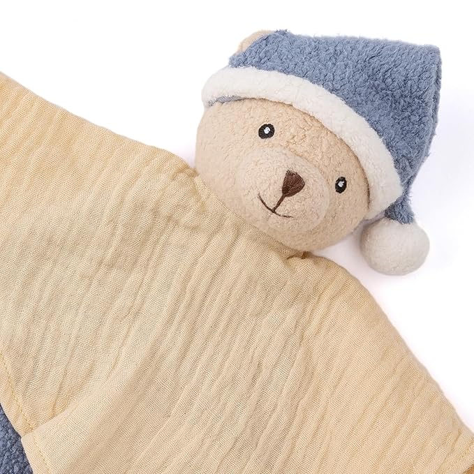Organic Cotton Stuffed Animal Rattle Baby Toys, Plush Polar Bear Cuddle Cloth and Hand Grip Ring Rattles Plush Toy Set for Newborns Infant Boys Girls, 2 PCS