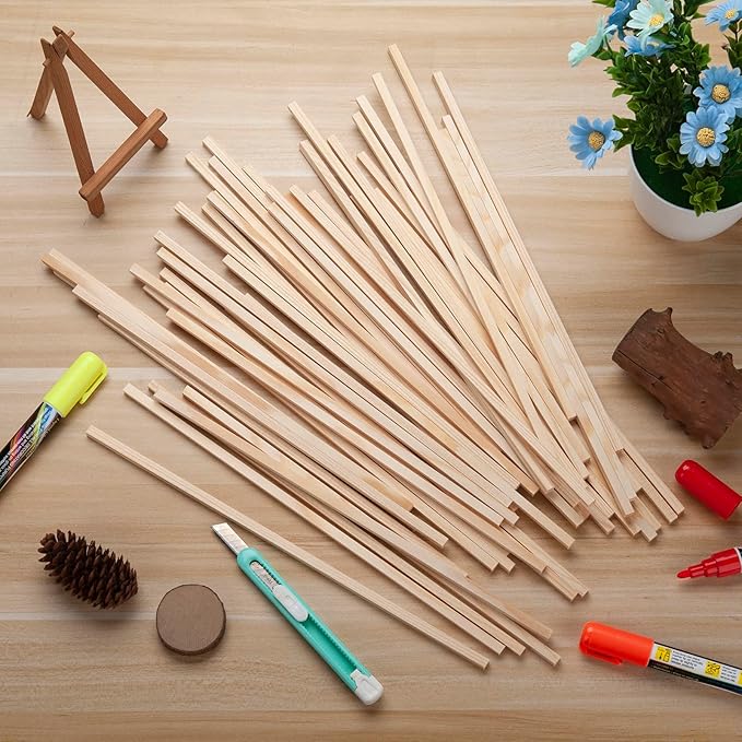50PCS 1/4" x 12" Square Wooden Dowel Rods, Small Wood Square Dowel Rods Unfinished Wood Craft Sticks Hardwood Sticks Wooden Strips for Arts and DIYers, DIY Projects Home Decor Woodworking