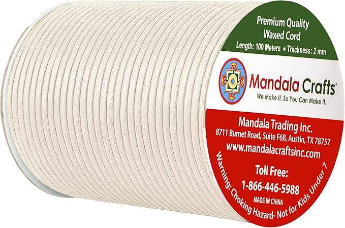 Mandala Crafts 2mm 109 Yards Ivory Cotton Waxed Cord for Jewelry Making Bracelet Cord Waxed String - Beading String Thread Jewelry Cords for Necklaces String