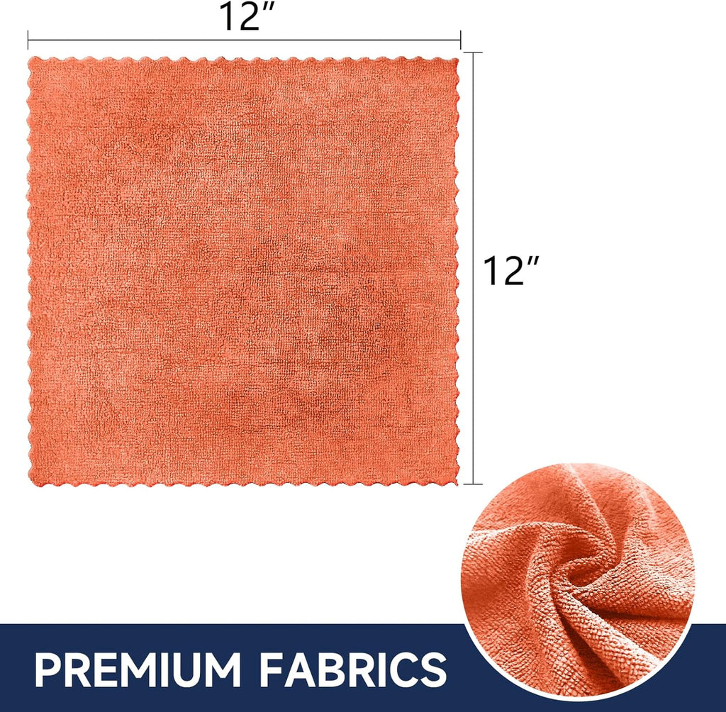 MRD's Home 20Pack Microfiber Cleaning Cloth in Bag,Multi-Purpose Reusable Cleaning Wipes Rags,Lint Free,Scratch & Streak-Free Cloth for Car,Small Microfiber Towels for House Wash,12" x 12"（Orange）