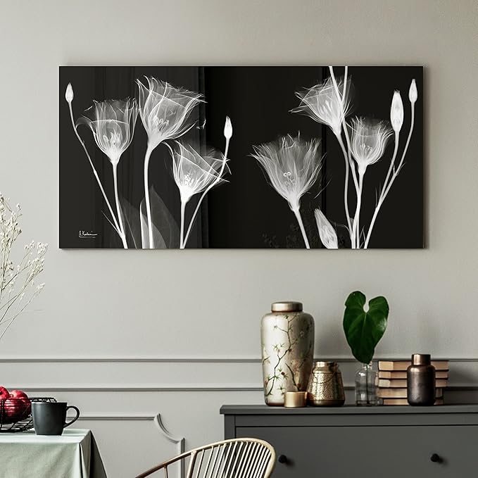 Empire Art Direct Frameless Free Floating Tempered Glass Panel Graphic Flower Wall Art Ready to Hang, 24" x 48", Gentian X-ray