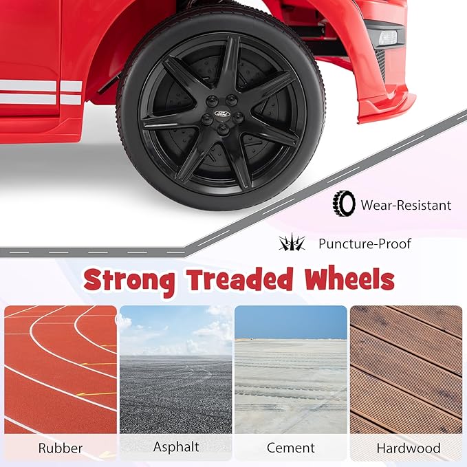 Costzon Ride on Car, 12V Licensed Ford Mustang Shelby GT500 Kids' Electric Vehicles w/Remote Control, USB Port, Radio, Music, Player, High Low Speed & Soft Start, Racing Kids Car for Toddlers (Red)