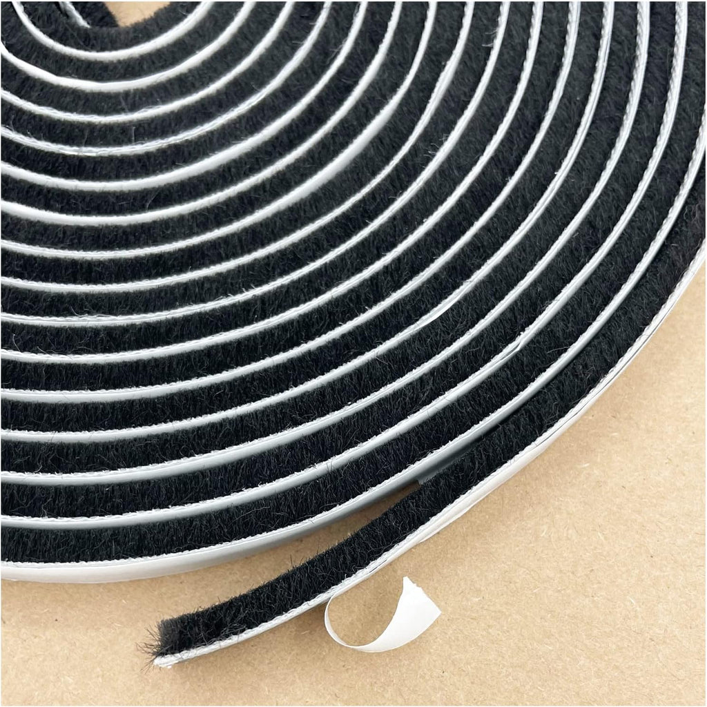 Weather Stripping Brush for Sliding Windows/Doors Frame Side,Pile Self Adhesive Weatherstrip Seal Strip Sealer Draft Stoppers (33ft x11/32 Backing x 3/16 Brush inch, Black)