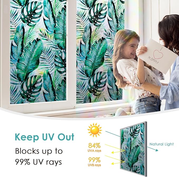 DKTIE Nature Pattern Rainbow Window Film Decorative Stained Glass Window Film Static Cling Films Easy Apply Removable Comes with Tools (U560-rainbow, 35.4" x 78.7")