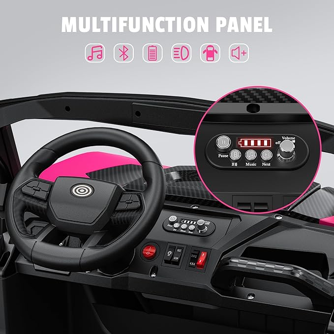 24V 2 Seater Ride on Car Truck, 4x200W, EVA Tires, 4WD/2WD, Rainbow Lights, Remote Control, Shock Absorbers, Bluetooth, Ride On UTV Toy for Kids Ages 3-8, Pink