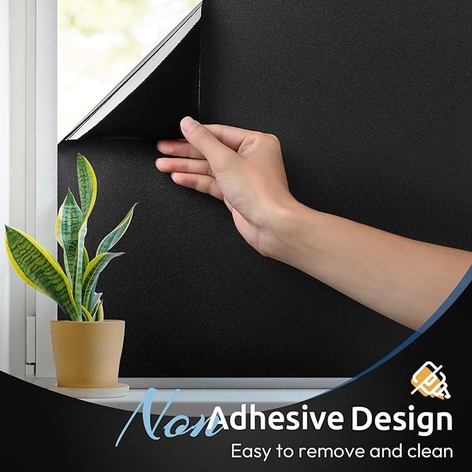rabbitgoo Blackout Window Film, Sun Heat Blocking Privacy Cover for Glass, Removable Opaque Room Darkening Dark Black Out Window Covers Tint Shades for Home Day Sleep Light Blocker 17.5 x 78.7 Inches