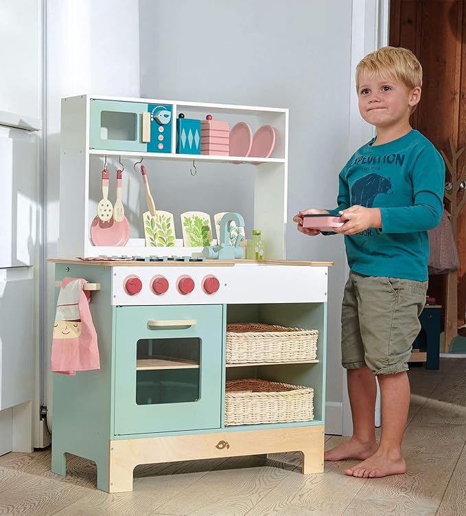 Tender Leaf Toys - Mini Chef Kitchen Range- Wooden Pretend Play Kitchen Set Develops Social, Creative and Imaginative Skills, Gender-Neutral - Age 3+