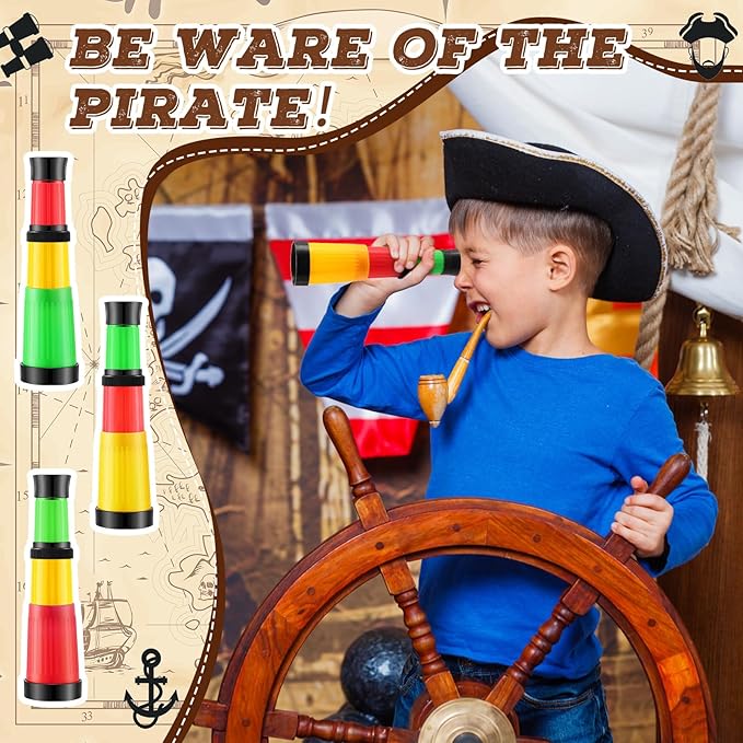 24 Pcs Plastic Pirate Telescope for Pirate Party Favors Portable Pocket Educational Science Spyglass Mini Monocular for Pirate Birthday Party Supplies Halloween Treasure Hunt