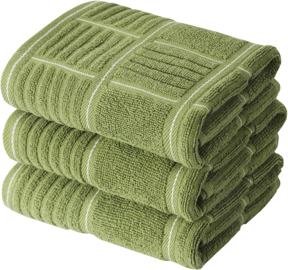 Anyi 100% Cotton Kitchen Towels, Absorbent Dish Towels with Hanging Loop, Soft Kitchen Hand Towels for Washing Drying Dishes(16x26, Set of 3) (Green)