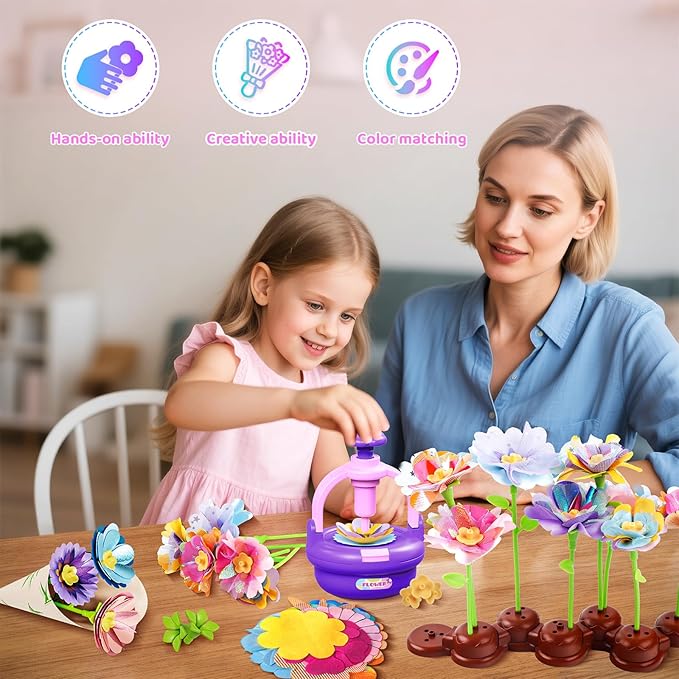 Plunack Flower Bouquets Toys for Kids Age 4-8, Flower Press Kit DIY Flowers Making Craft Kit for 4 5 6 7 Year Old Girls Floral Arts & Crafts Toys Educational Handmade Activity Set, Gift for Girls 3+