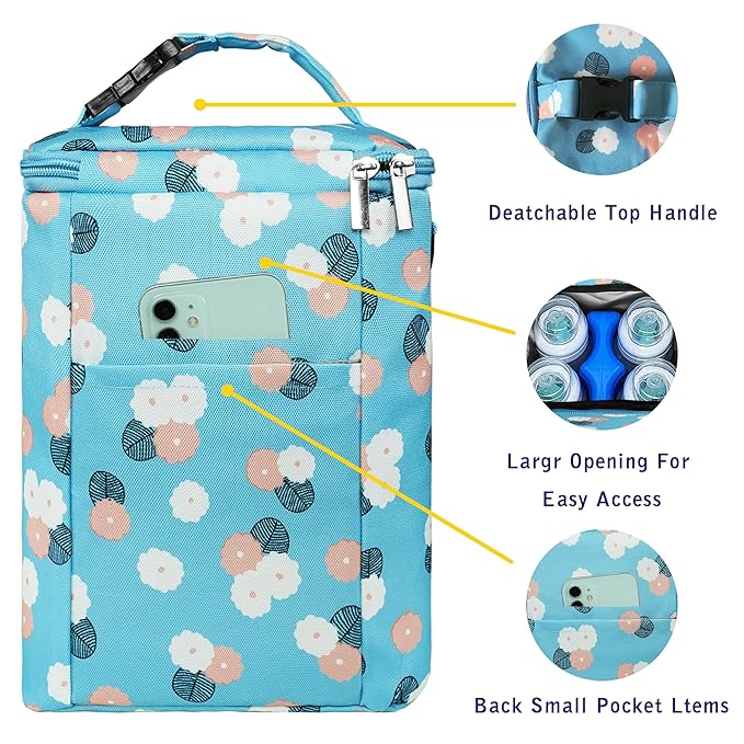 Breast Milk Cooler Bag with Ice Pack - Fits 4 Bottles Up to 9 Oz - Insulated Bag for Nursing Moms, Daycare, Travel