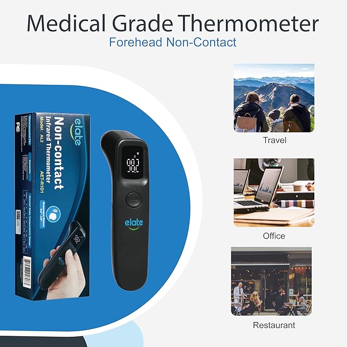 Elate Non-Contact Forehead Thermometer for Adults and Kids, No-Touch Digital Baby Thermometer for Infants/Newborns, Medical Grade, FSA HSA Eligible, Touchless Temporal Thermometer for Fever
