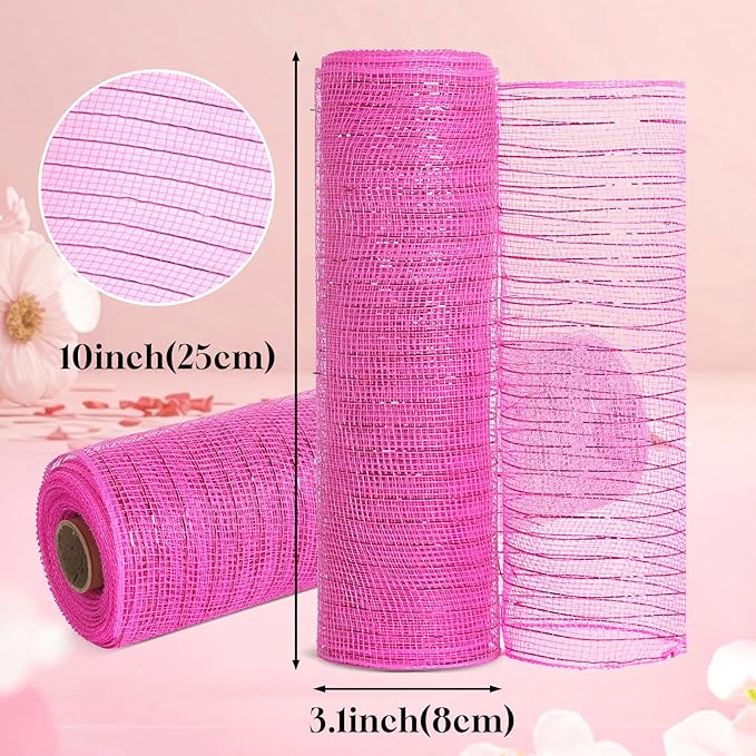 2 Rolls Mesh Ribbon for Wreaths 10 Inch x 30 Foot Wreath Mesh Rolls with Metallic Foil for Easter Christmas Party Wedding Home Decor DIY Craft Projects and Gift Wrapping (Red/Gold-Wide)