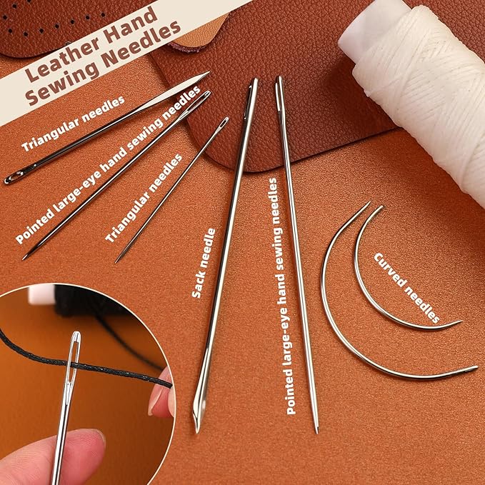 Ftyiwu Waxed Thread, Upholstery Needle and Thread 32 Yards with 7PCS Hand Sewing Needles for Home Upholstery Carpet Canvas Repair Leather Sewing (Dark Khaki)