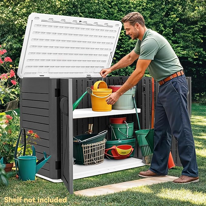 DWVO 35 Cu Ft Outdoor Storage Shed with Unique X-Shaped Lockable Door, Weatherproof Resin Tool Shed w/o Shelf for Gardening & Lawn Equipment, Dark Gray