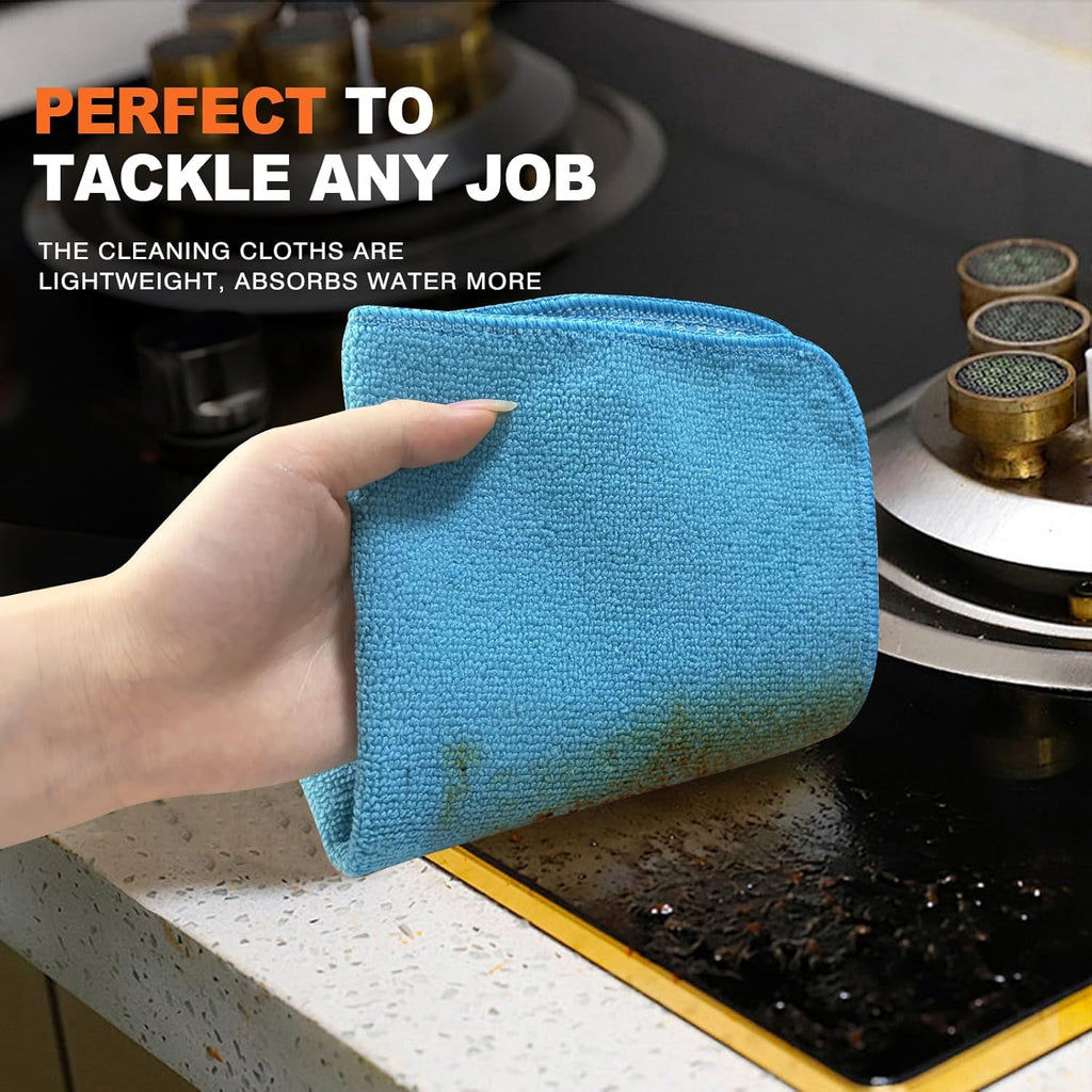 KinHwa Kitchen Washcloths for Dishes Absorbent Microfiber Dish Cloths Quick Dry Dish Rags with Poly Scour Scrub Side Ideal for Kitchen Cleaning (Blue, 12inchx12inch 9 Pack)