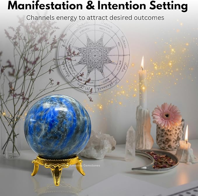 Amazing Gemstone Lapis Lazuli Crystal Ball with Stand - 2" Inches Crystal Sphere Meditation Balls for Witchcraft and Decorative Balls