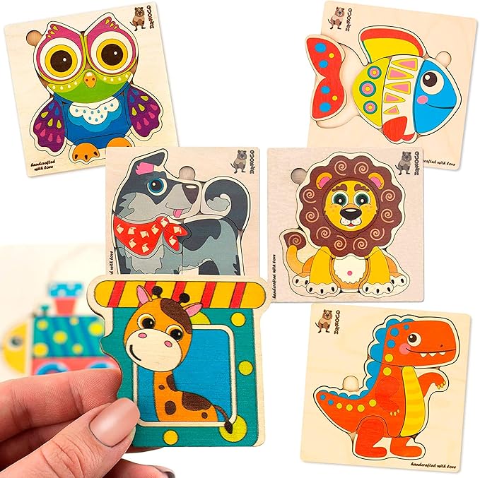 QUOKKA Wooden Puzzles for Toddlers 3-4 - 6XSET Toddler Puzzles Ages 3-4 - Wood Learning Montessori Toys 3-5 Year Old - Preschool Animal Travel Game Gift for Boys & Girls