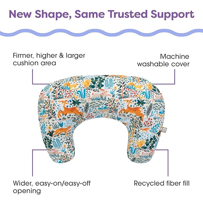 Boppy Nursing Pillow - Ergonomic Bottle & Breastfeeding Pillow with High, Firm, Large Area, Water-Repellent Cushion with Washable Cover; Baby Safety Alliance Verified - Colorful Forest Animals