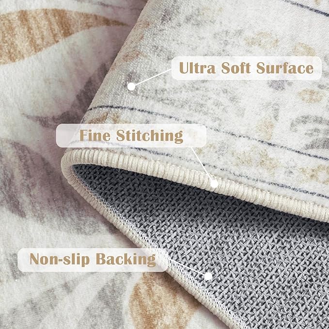 jinchan Floral 2x3 Rug for Entryway - Vintage Washable Area Rug Ultra-Thin Low Pile Soft Small Non Slip Distressed Indoor Door mat Accent for Entrance Kitchen Bedroom Bathroom (2x3ft,Light Grey)