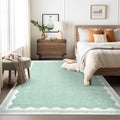 Scalloped Washable Rugs for Living Room, Solid Green 6x9 Area Rugs for Bedroom Girls, Non Slip Scalloped Rug with Rubber Back, Soft Dorm Nursery 6x9 Rugs for Dining Room