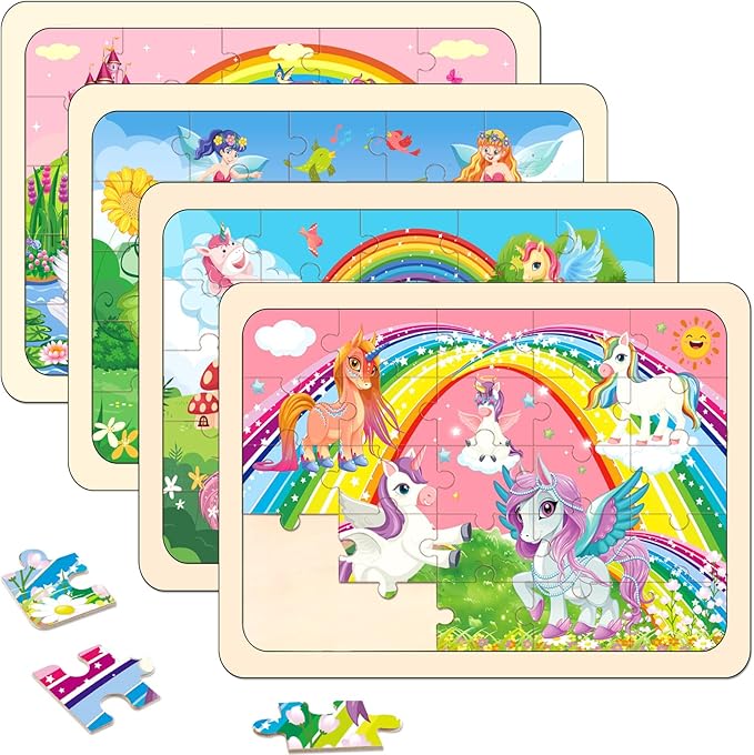 Puzzles for Kids Ages 4-6, 4 Pack Wooden Jigsaw Puzzles 24 Pieces The Castle Puzzle Preschool Educational Learning Toys Set for Boys and Girls