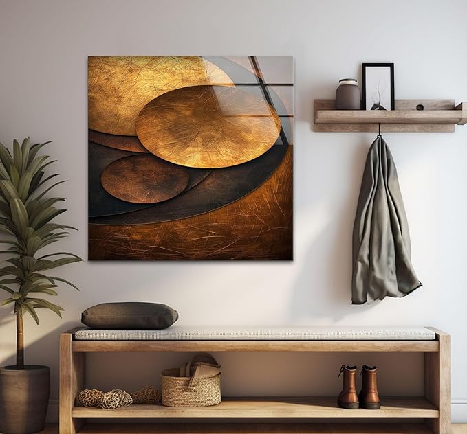 My Photostation.com 40WX60H'' Bronze Art Deco Geometric Motifs Glass Wall Art Tempered Glass Printing Wall Decor Large Wall Art Wall Hangings