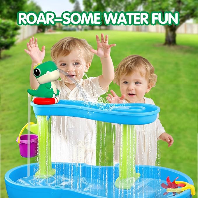 Dinosaur Water Table Pump Continuous Flow - Rechargeable Water Pump for Water Table Accessories - Summer Outdoor Water Play Toys - Battery Powered Water Pump Outside (Green)