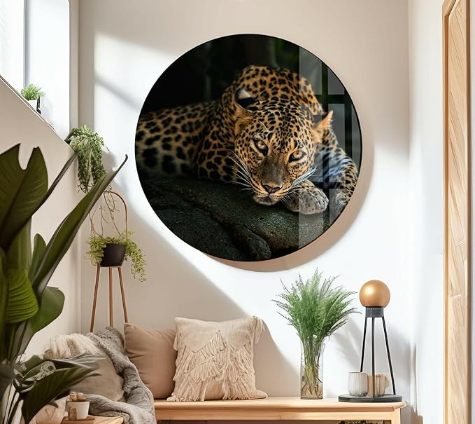 My Photostation.com Round 31,5'' Fierce Leopard Glass Wall ArtTempered Glass Printing Wall Decor Large Wall Art Wall Hangings