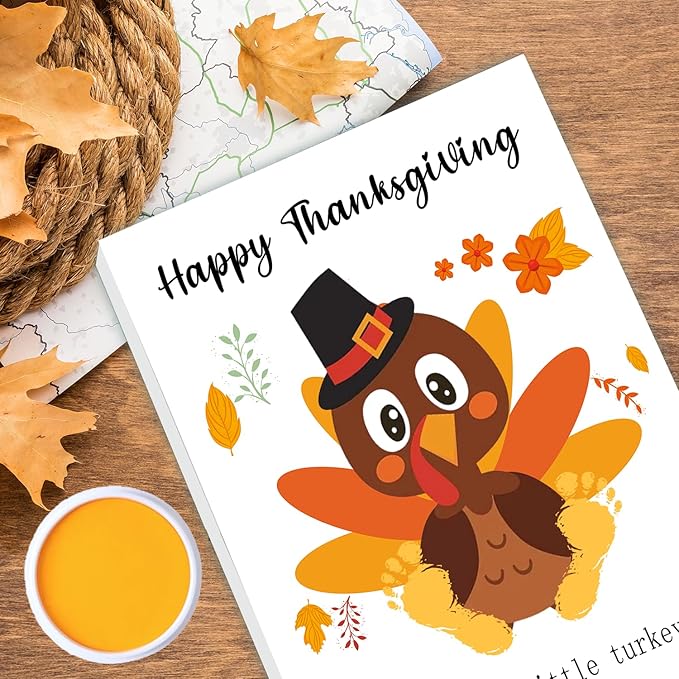 SHLINCO Baby's First Thanksgiving Handprint Kit - Fall Photo Props and Keepsake Gift, 7.8x9.8 Inch Canvas Footprint Art for Desktop, Family Thanksgiving Decor