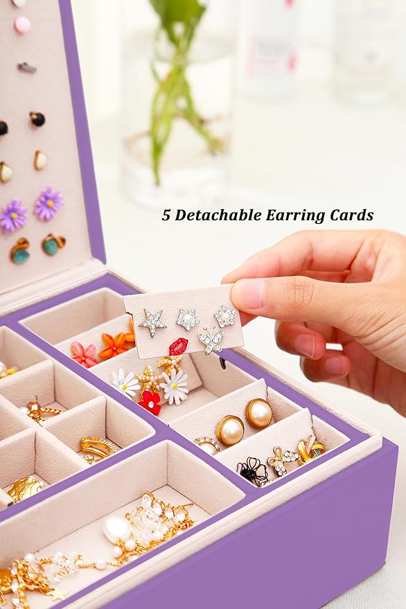 Girls Jewelry Box for Earrings Jewelry Organizer Box Teen Girls Earrings Organizer Jewelry Box with Earring Holder Organizer Stud Earring Box for Girls Womens Jewelry Case Organizer Purple