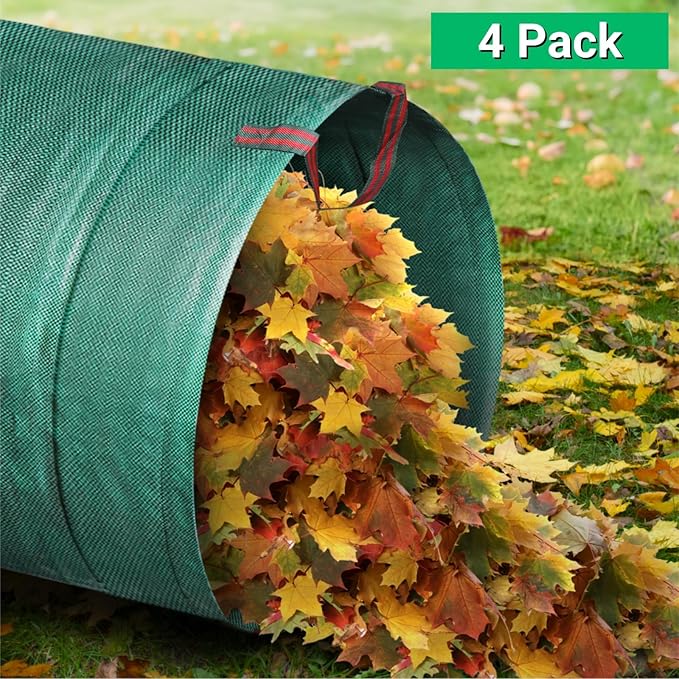 4 Pack 72 Gallons Reusable Yard Waste Bag, 4 Pack Upright Lawn Bags with 4 Handles, Lawn Leaf Bag, Heavy Duty Garden Bags, Large Leaf Containers for Gardening Debris, Waste Collection