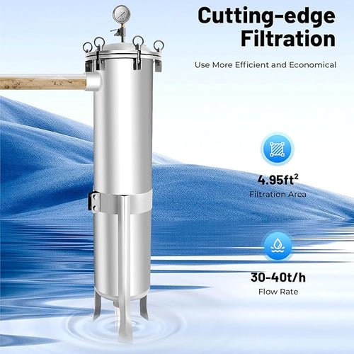 #2 304 Stainless Steel Bag Filter Housing w/Mesh, 2" NPT Inlet/Outlet, 150 PSI High Pressure Bag Water Filter Purification Equipment Industrial Filtration System