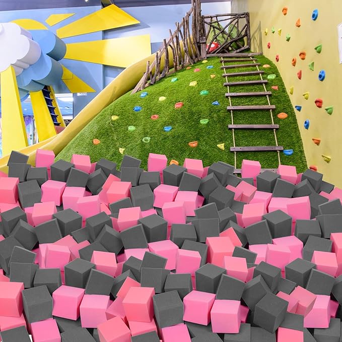 Foam Pit Cubes, 24 PCS 5 Inches Gymnastics Foam Blocks Trampoline Blocks, Multi-Sport Protective Padding for Gymnastics, Trampoline, Parkour, Skate Parks & BMX - Dark Grey & Pink