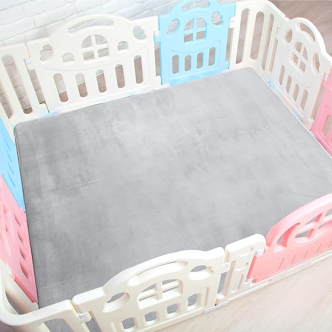 BALAPET Thick Memory Foam 71x59 Play Mat for Playpen, Super Soft Velvet Portable Baby Playpen Mat for Kids Toddler Crawling and Play, Non-Slip Bottom Playmat, Grey