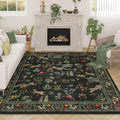 Rugcomf Living Room Rug 5x7 Rug Machine Washable Boho Area Rug Non Slip Floral Animal Vintage Low Pile Large Rugs for Living Room, Bedroom, Farmhouse, Dining Room, Kids Playroom (Green)