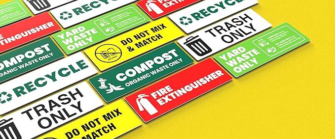 Yard Waste Sticker - Yard Waste Bin Sign - with Helpful Tips and Do & Don't Reminder - 3-5 Year Indoor/Outdoor Rated - Heavy Duty, Weather Proof, Ultra Durable - USA Made (6x2 inch), 20 Labels