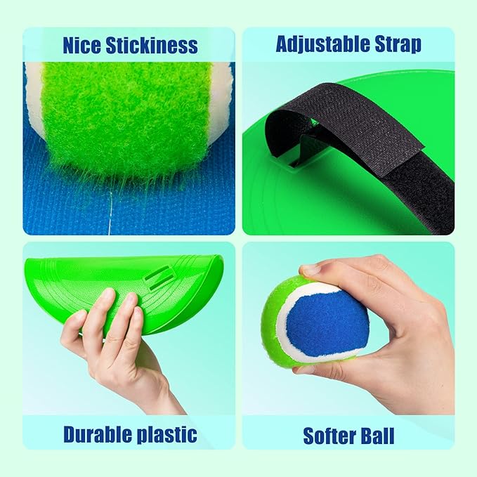 EVERICH Upgraded Toss and Catch Ball Game Set - Indoor and Outdoor Games for Kids 3-12, Beach Sand Pool Water Toy Includes 4 Paddles 4 Sticky Balls, Great Birthday Easter Gifts for Boys Girls