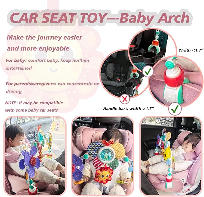 Baby Activity Arch Toy Bar for Stroller, Bassinets and Car Seat, Adjustable Crib Toys Hanging Attachment, Sensory Development Toys with Rattles