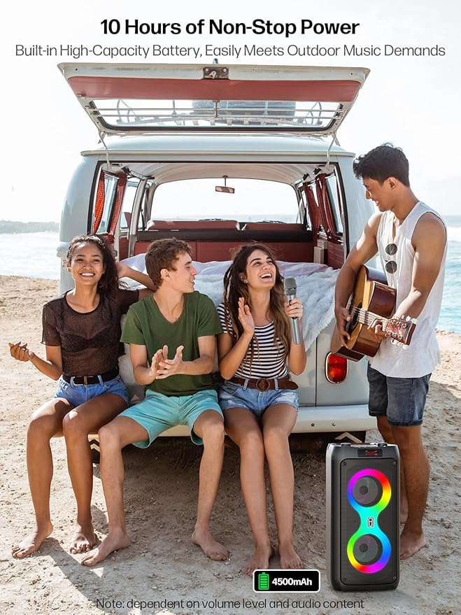 Karaoke Machine for Adults, Portable Bluetooth Speaker with 2 Wireless Microphones, PA System with Disco Lights for Big Party, Outdoor, Supports USB/TF/REC/FM/AUX, Ideal Gifts for Family, Music Lover