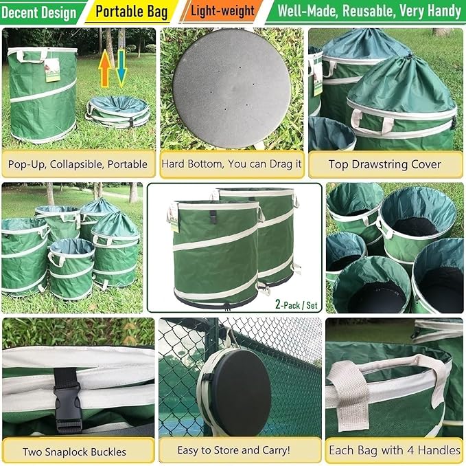 24 Gallon and 32 Gallon Collapsible Trash Can Solid Bottom for Garden Debris Bag,Yard Waste Bag,Pop-Up Trash Can,Recycling Bin,RV Camping Waste Bin,Laundry Hamper,Lawn Grass,Yard Weeds Bags,Leaf Bags