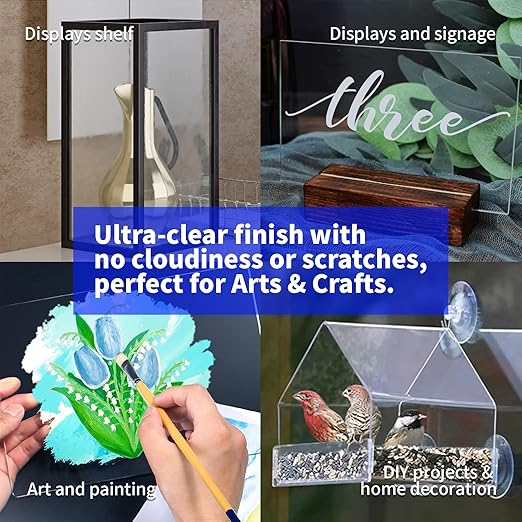 Art3d (2 Pack) 1/8" Thick Plexiglass Sheets - 24" x 12" PET Clear Sheets for Art Design，Craft Projects, Signs, DIY in Home, Wedding, Festival,Party,Office