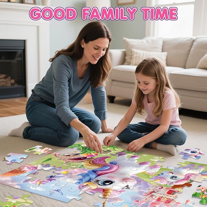 Jumbo Floor Puzzle for Kids,48 Piece Unicorn Large Jigsaw Puzzles,Puzzle for Toddler Ages 3-5,Fun Educational Preschool Learning Toy Gift for Boys & Girls Ages 4-8