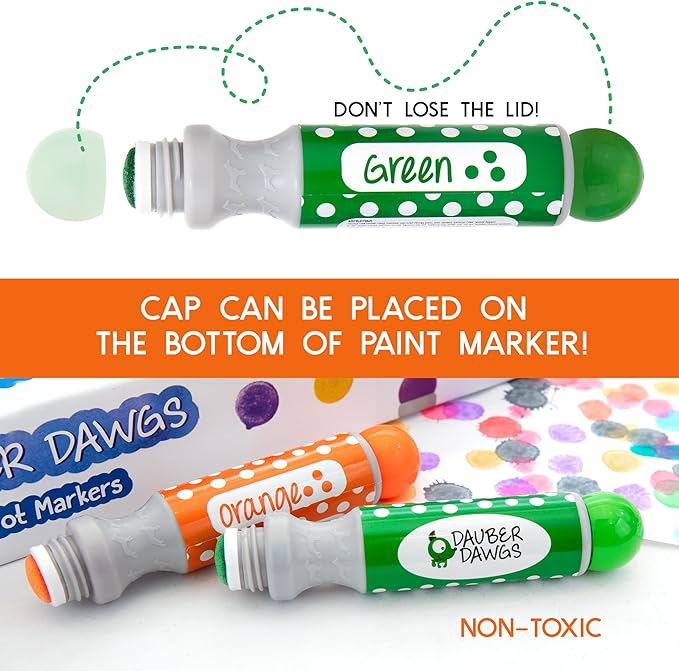 Dauber Dawgs Washable Dot Markers for Toddlers - Bingo Markers for Dot Art w/ PDF Activity Books, Dot Paints Washable for Kids, Bingo Dabbers Dotters & Dobbers, Holiday Gifts Daubers, Dot Painting
