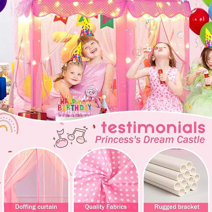 Monobeach Princess Tent Girls Large Playhouse Kids Castle Play Tent with Star Lights Toy for Children Indoor and Outdoor Games, 55'' x 53'' (DxH)
